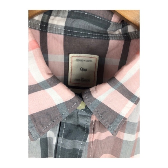 GAP BOYFRIEND LONG SLEEVE PLAID PINK SHIRT - Picture 3 of 5